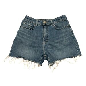 Lee Distressed High-Rise Denim Cutoff Shorts - Medium Blue